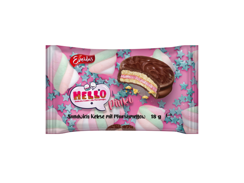 Печиво затяжне глазуроване «Hello Pinko» з начинкою маршмелоу зі смаком полуниці 