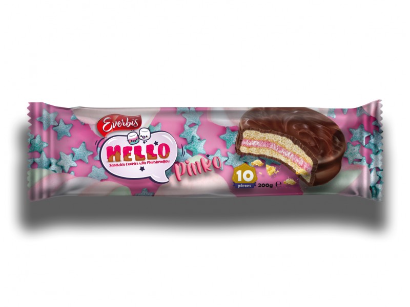 Печиво затяжне глазуроване «Hello Pinko» з начинкою маршмелоу зі смаком полуниці 