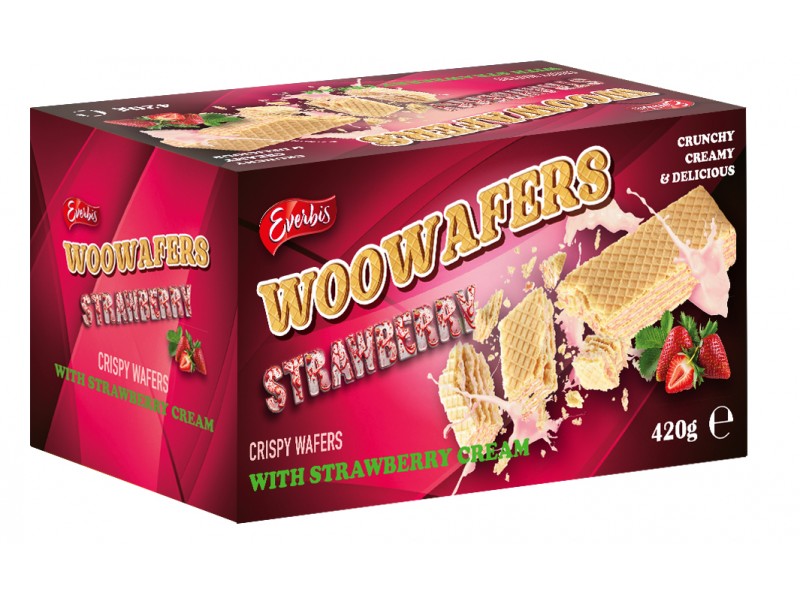 Вафлі «WOOWAFERS STRAWBERRY» з начинкою зі смаком полуниці