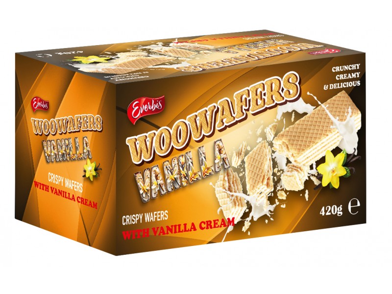 Вафлі «WOOWAFERS VANILLA» з начинкою зі смаком ванілі